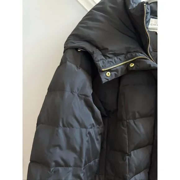 Cole Haan Black Quilted Down Feather Long Hooded Puffer Coat sz 2X EUC - Picture 5 of 9